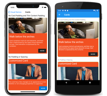 Vistas mediante representadores de material Captura de pantalla de los representadores de material, en iOS y Android