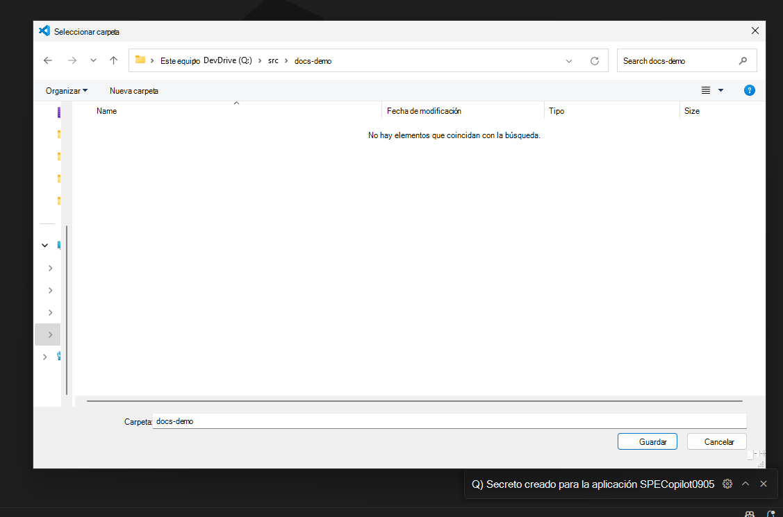 windows Explorador de archivos carpeta para guardar el proyecto en la máquina local
