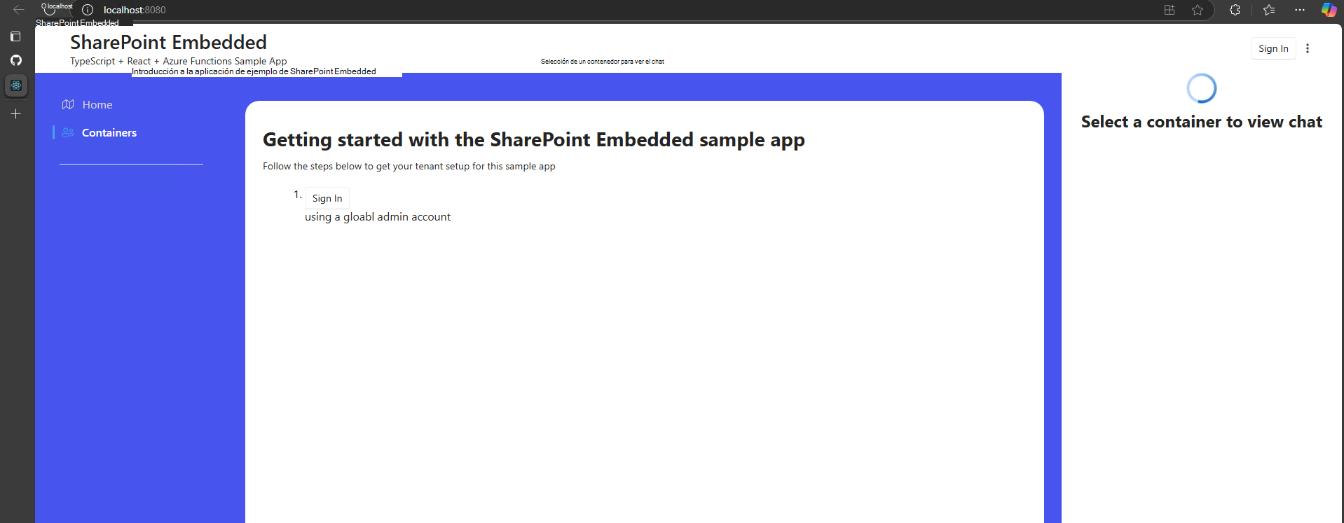 Aplicación SPE Typescript que se ejecuta en Edge con botones de inicio de sesión