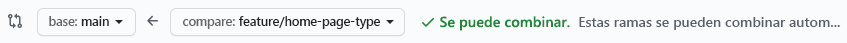 Captura de pantalla de GitHub que confirma que la rama se puede combinar.