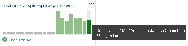 Captura de pantalla de Azure Pipelines que muestra el widget Historial de compilación.