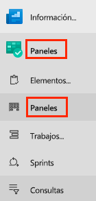 Azure DevOps mostrando la ubicación del menú Tableros.
