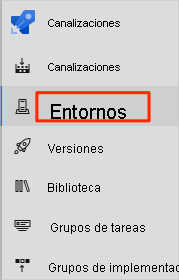 Captura de pantalla de Azure Pipelines que muestra la ubicación de la opción de menú Entornos.