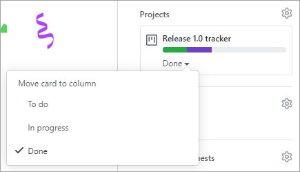 Captura de pantalla de cómo mover una tarjeta de proyecto.