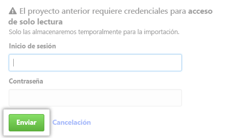 Captura de pantalla de la ubicación para introducir el importador de credenciales del repositorio antiguo.