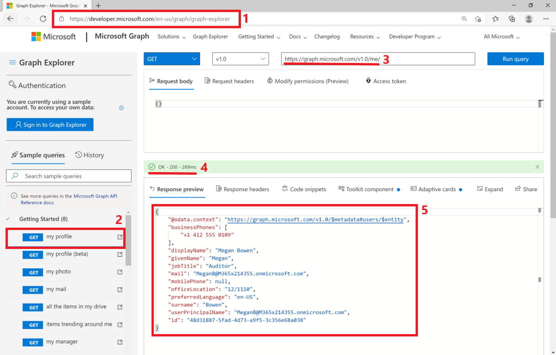 Captura de pantalla que muestra el proceso para obtener el perfil de un usuario.