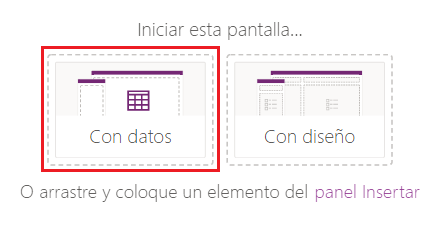 Captura de pantalla de Iniciar esta pantalla con datos; la opción