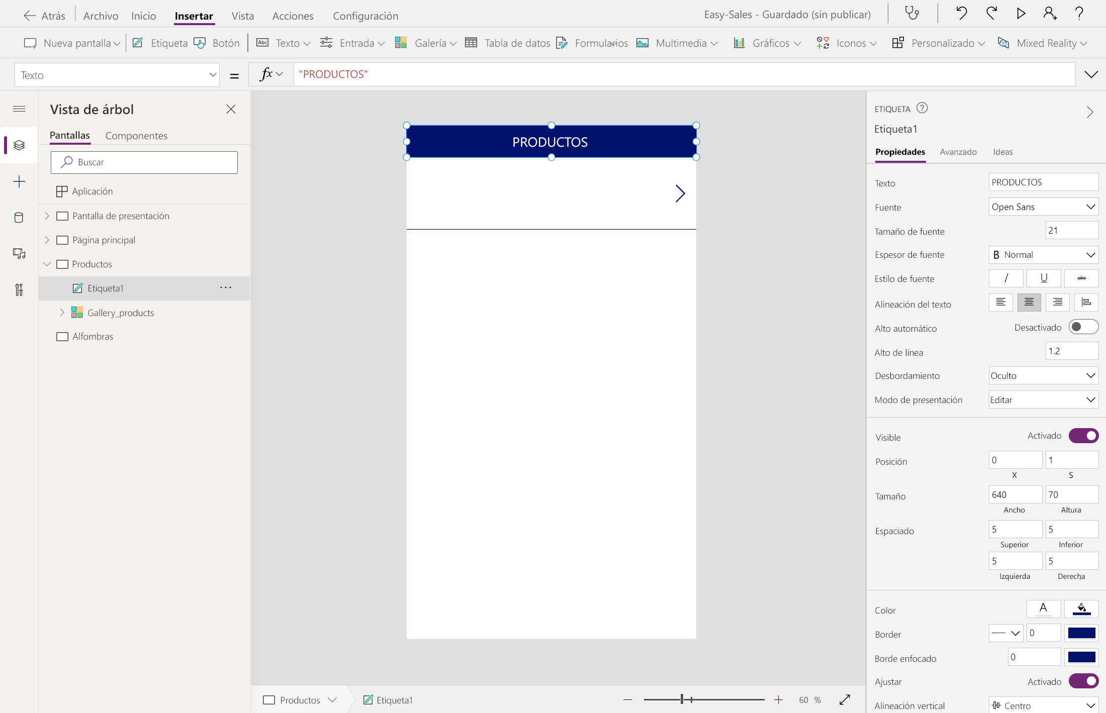 Captura de pantalla de la adición de etiquetas en la página de productos