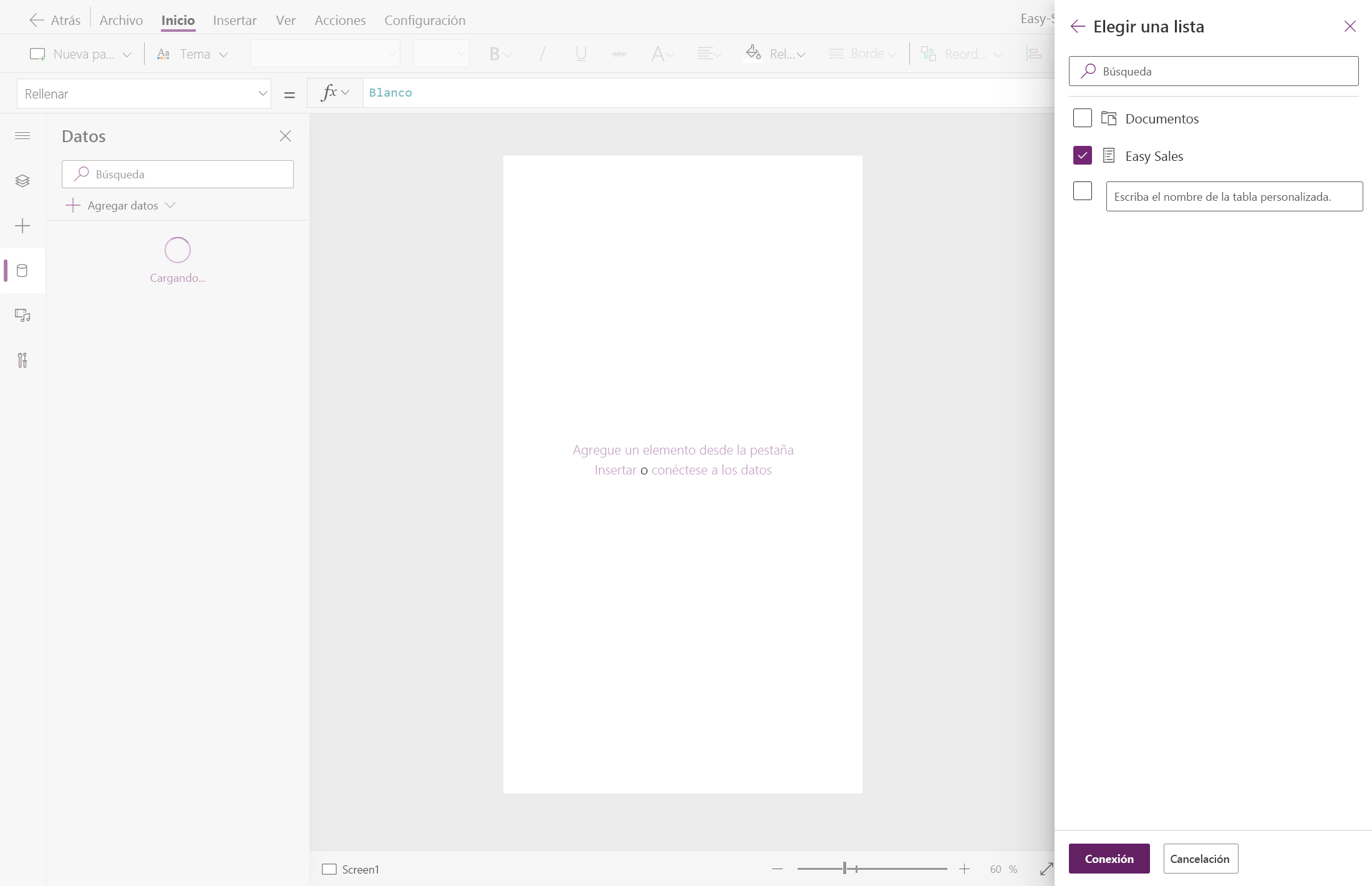 Captura de pantalla de la selección de la lista.