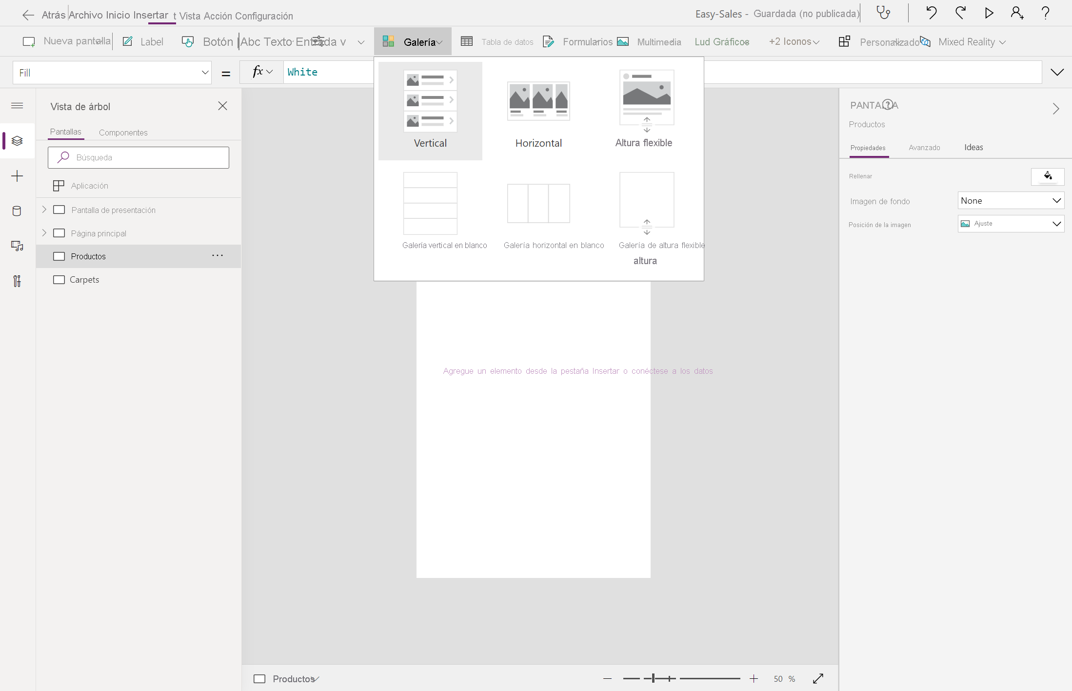 Captura de pantalla de la adición de la galería