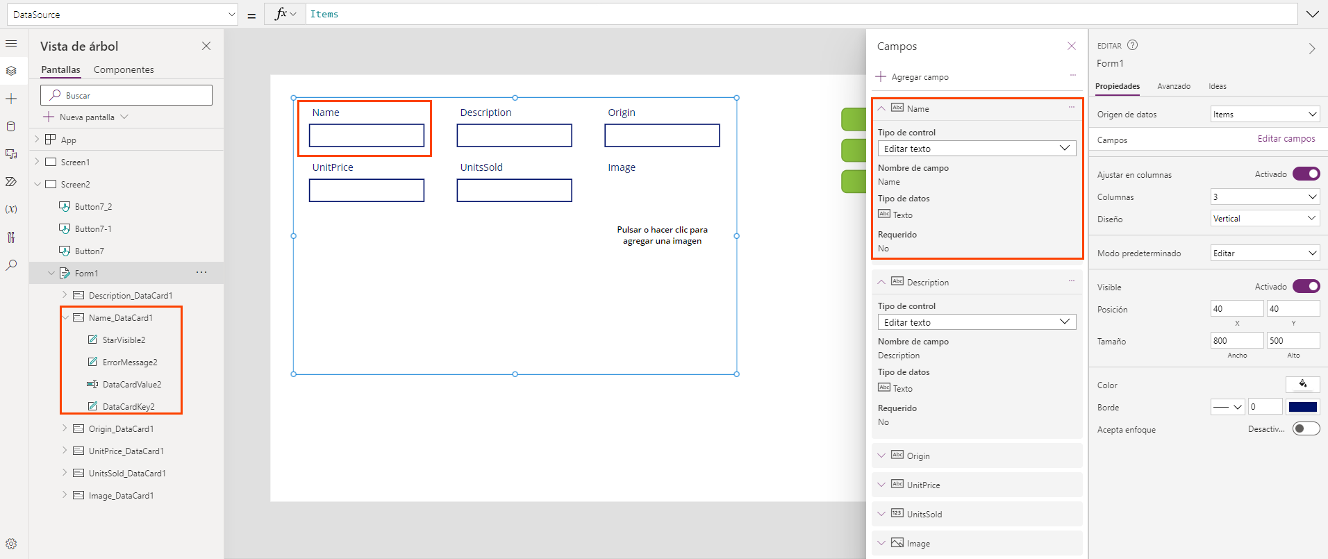 Captura de pantalla y formulario de ejemplo para la gestión de mensajes de error