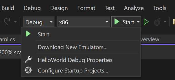 Captura de pantalla que muestra el cuadro desplegable abierto junto al botón Reproducir con la opción 