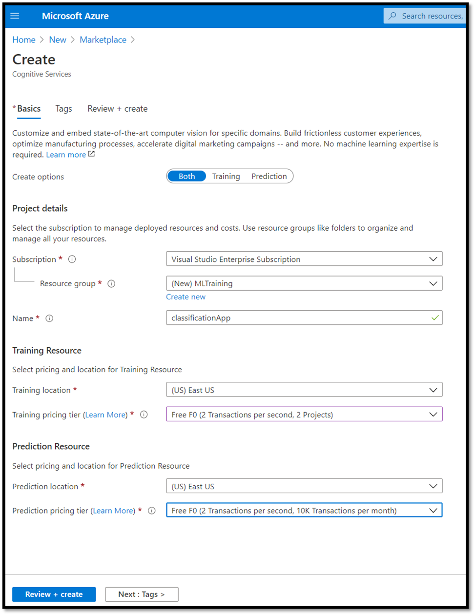 Implementación de un nuevo recurso de Custom Vision
