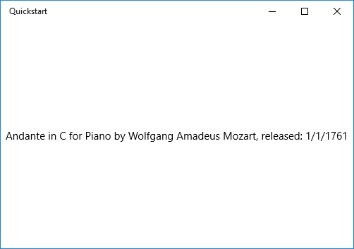 Captura de pantalla de una aplicación WinUI que muestra un TextBlock enlazado a un único elemento.