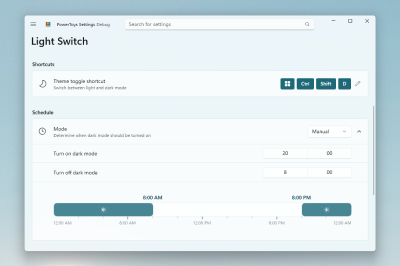Captura de pantalla de la utilidad Interruptor de luz PowerToys para Windows.