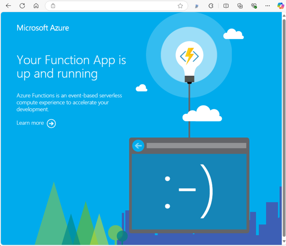 Capture d’écran de l’application Azure Functions « Page d’accueil ».