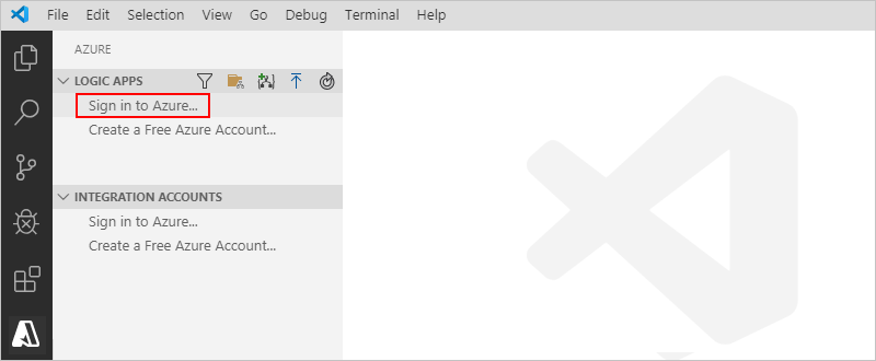 Sélection de «&nbsp;Connexion à Azure&nbsp;»