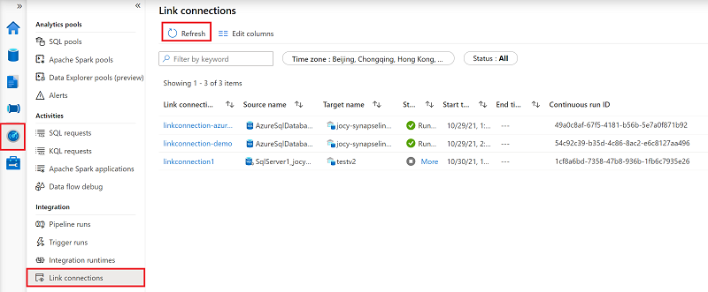 Monitorez la connexion liée.