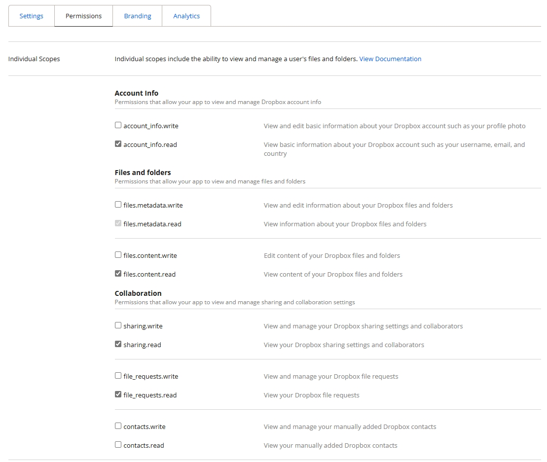 Capture d’écran de l’onglet Autorisations.