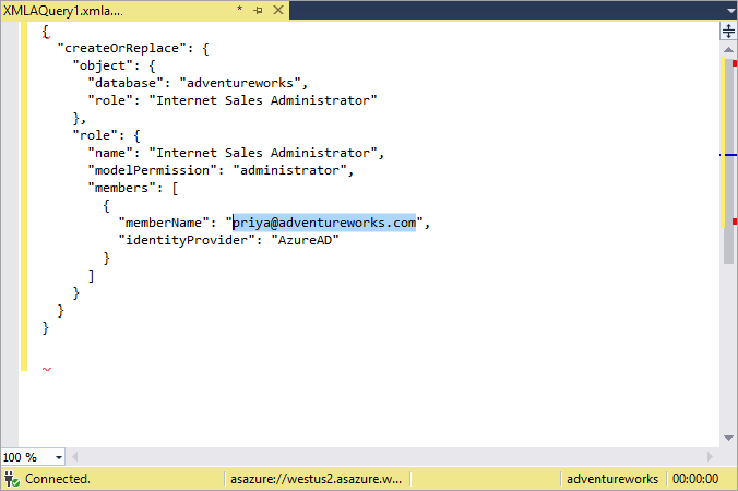 Script TMSL dans une requête XMLA