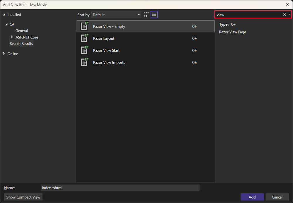 Boîte de dialogue Ajouter un nouvel élément