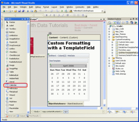 Ajouter un contrôle Calendar au ItemTemplate de HireDate TemplateField