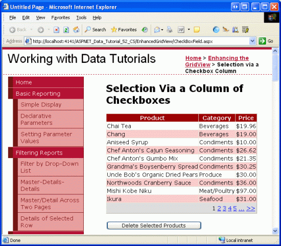 Le nom, la catégorie et le prix des dix premiers produits sont répertoriés