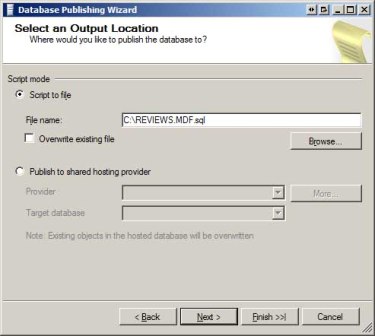 Scriptez la base de données dans un fichier ou publiez-la directement sur votre fournisseur d’hôte web