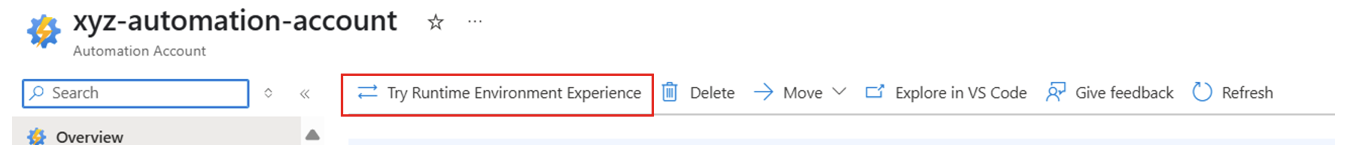 Capture d’écran montrant comment essayer l’expérience d’environnement Runtime.