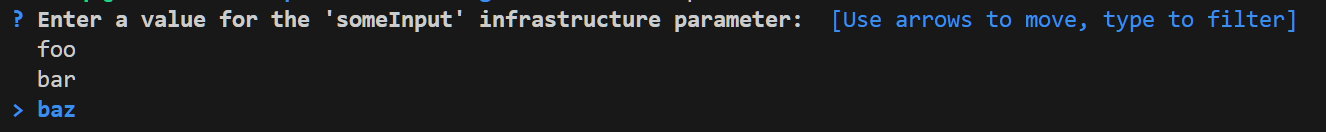 Capture d’écran montrant la valeur par défaut lors de l’invite à partir de valeurs autorisées.