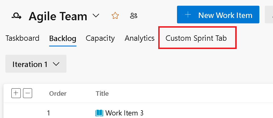 Capture d'écran des itérations Onglet personnalisé du carnet de bord.