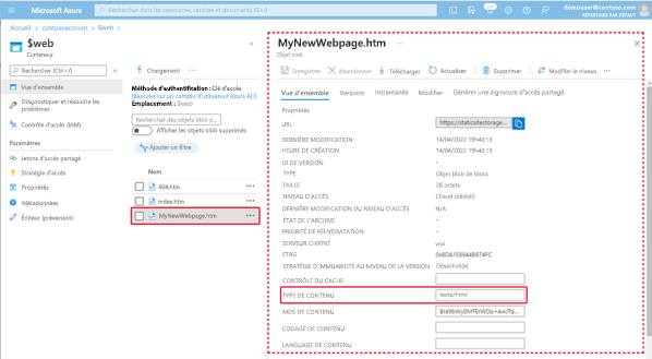 Image montrant comment vérifier les types de contenu blob