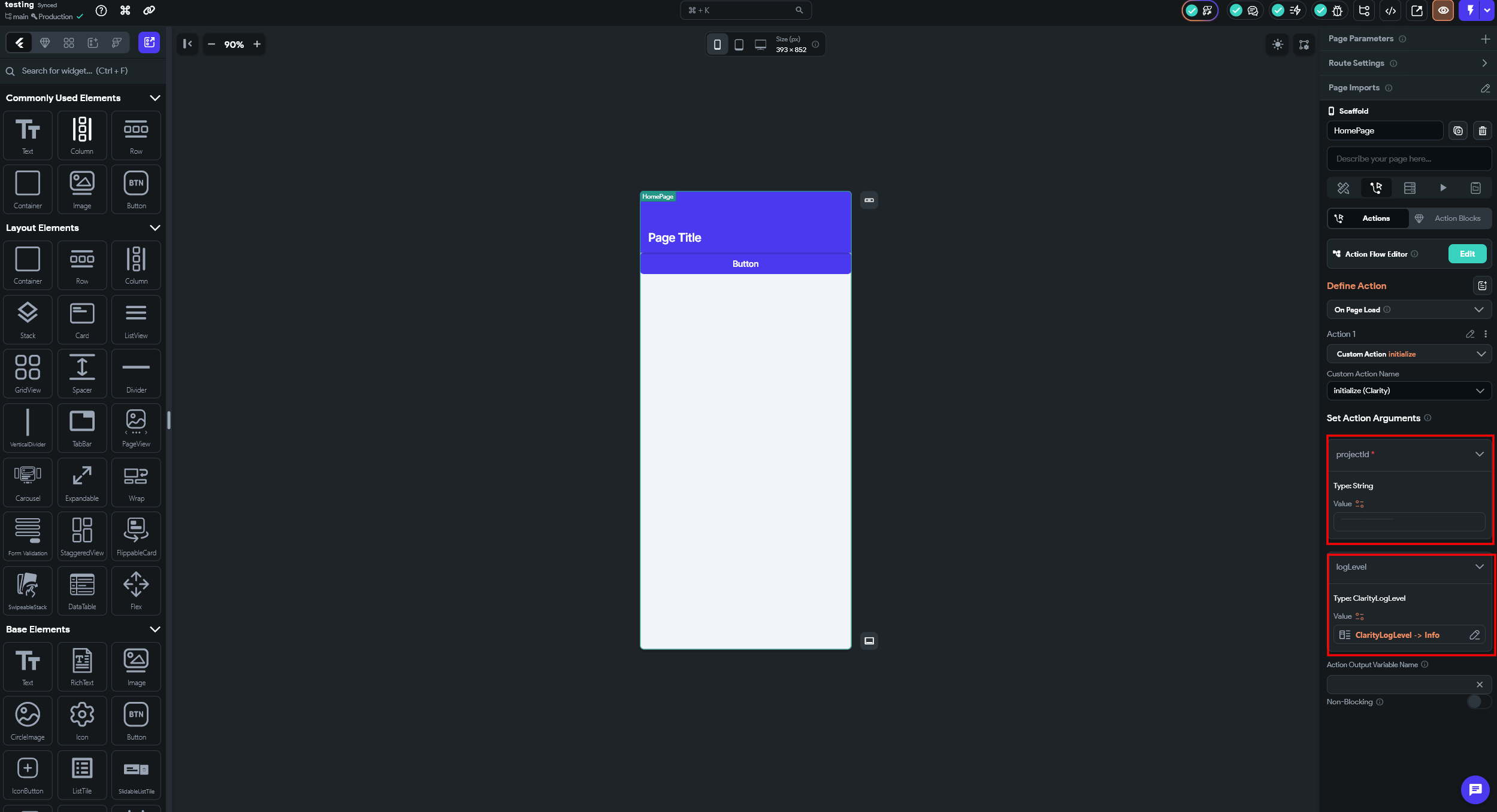 Initialize Clarity parameters for flutterflow.