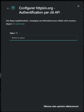 Capture d’écran montrant Définir la clé API