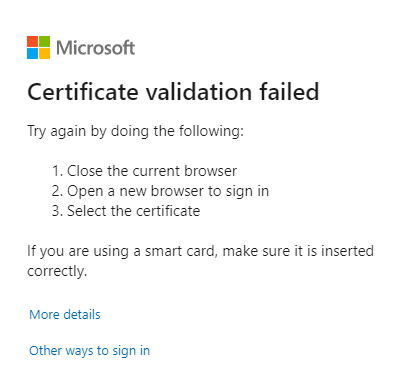 Capture d’écran montrant une erreur de validation de certificat.