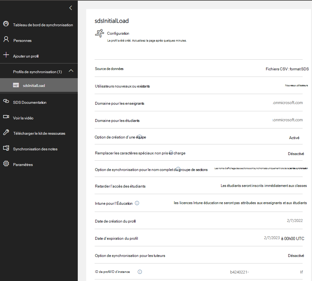 Capture d’écran de la page de profil
