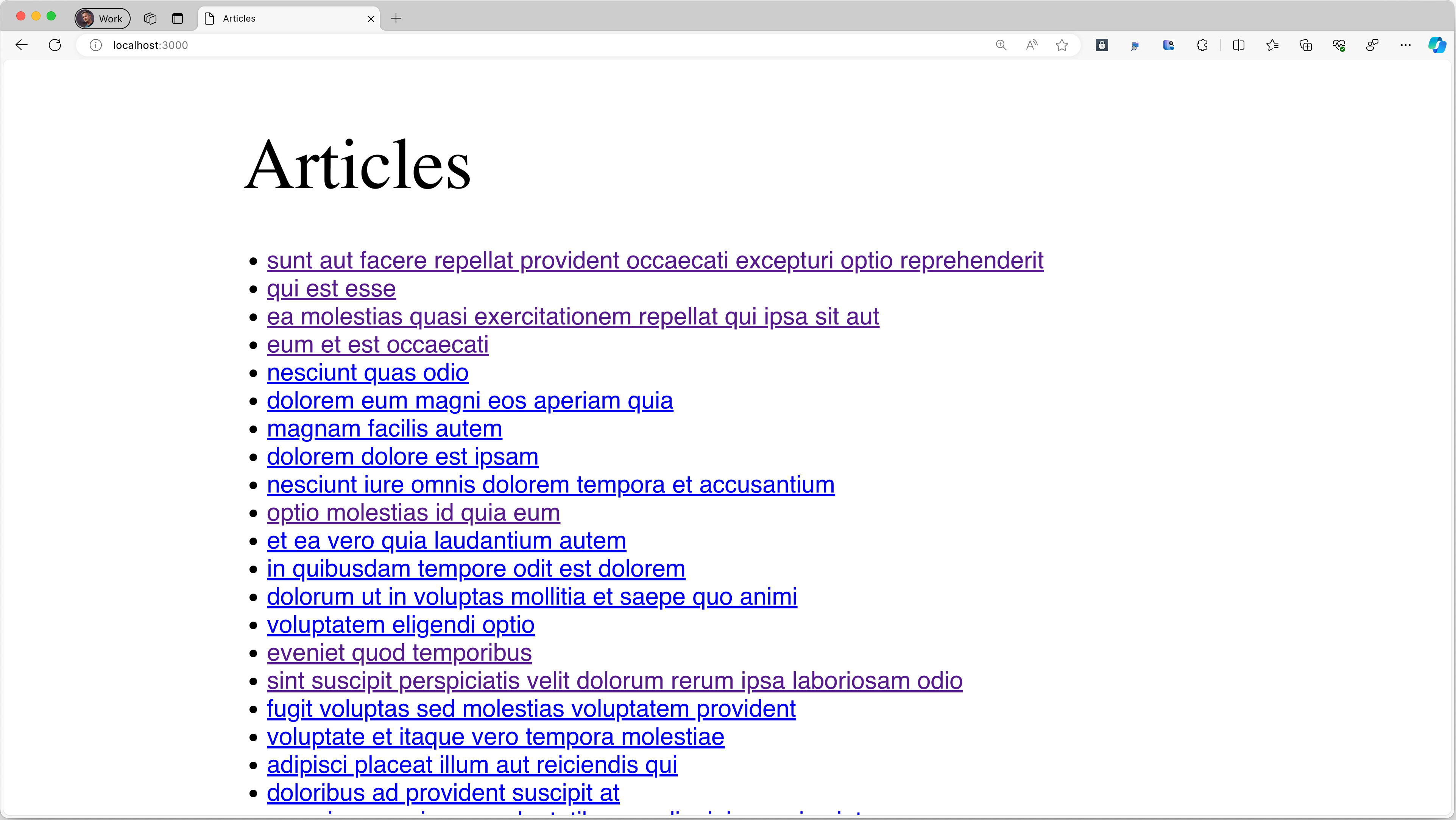 Capture d’écran d’un navigateur web avec l’application web de test.