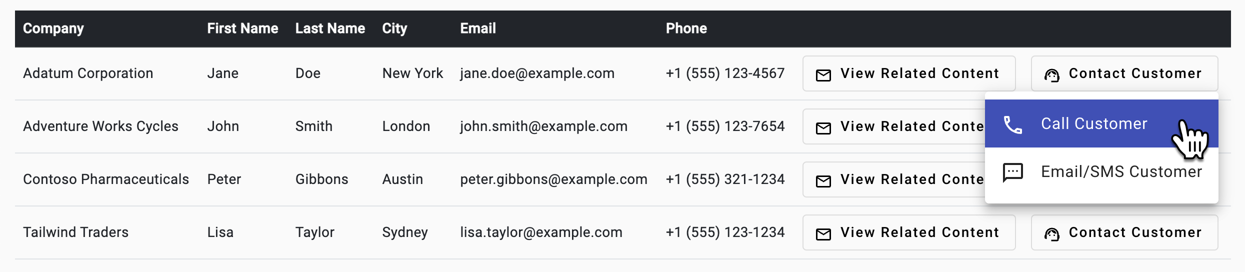 Composant d’appel téléphonique ACS - Appel d’un client