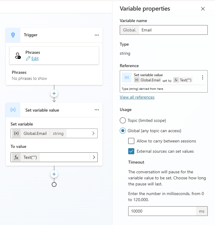 Capture d’écran de la configuration d’une variable globale à définir à partir d’une source externe.