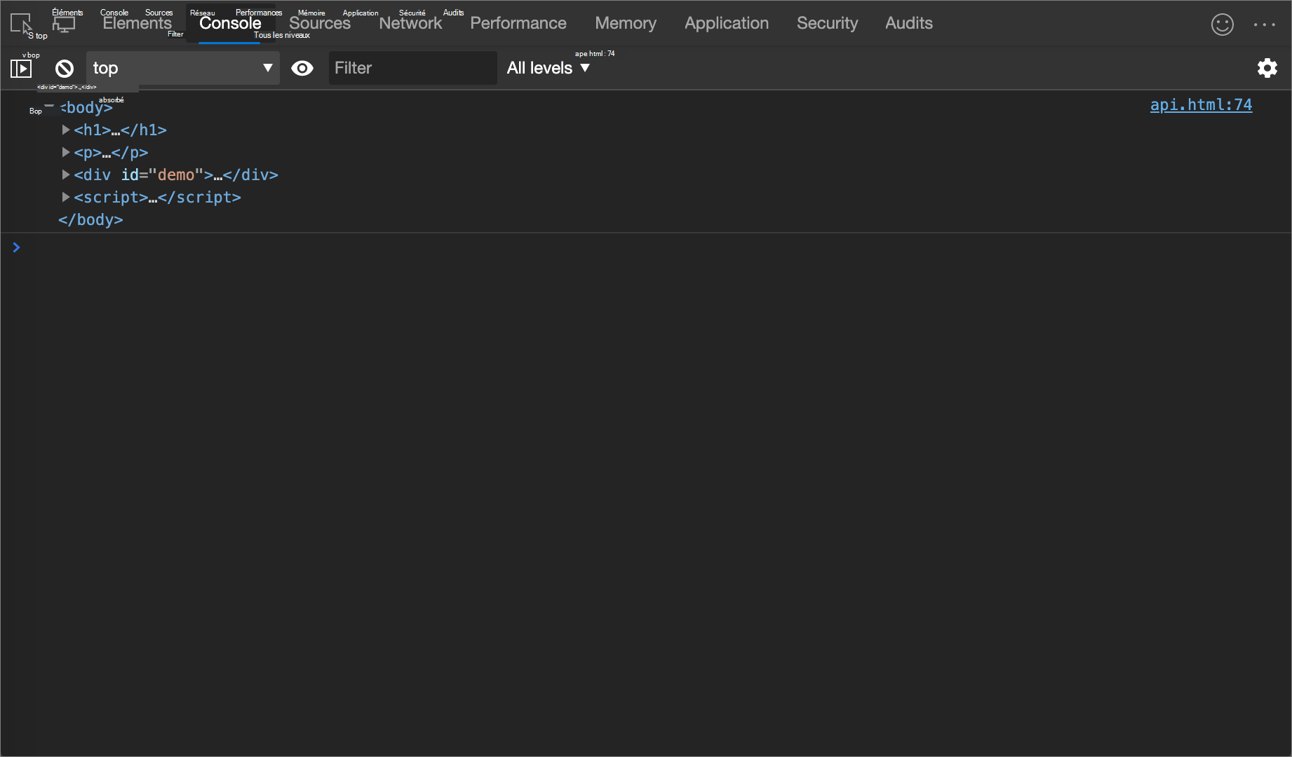 Résultat de l’exemple console.dirxml()