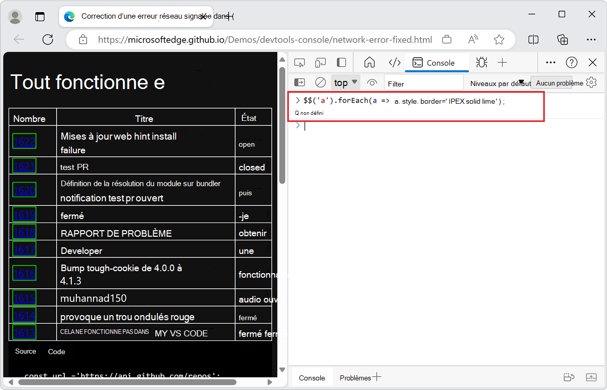 Manipuler une sélection d’éléments à l’aide de la console