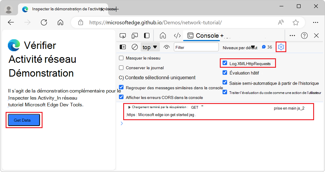 Une requête Fetch enregistrée dans la console