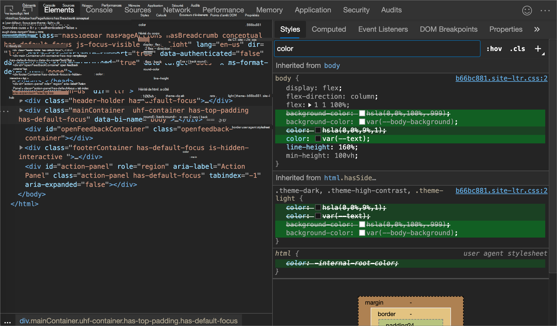 Filtrer le panneau Styles