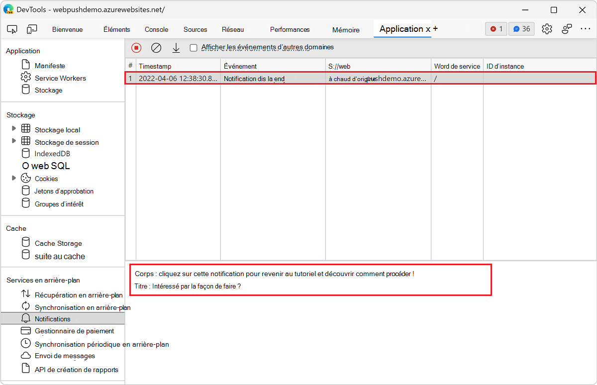 Afficher les détails d’un événement dans le volet Notifications