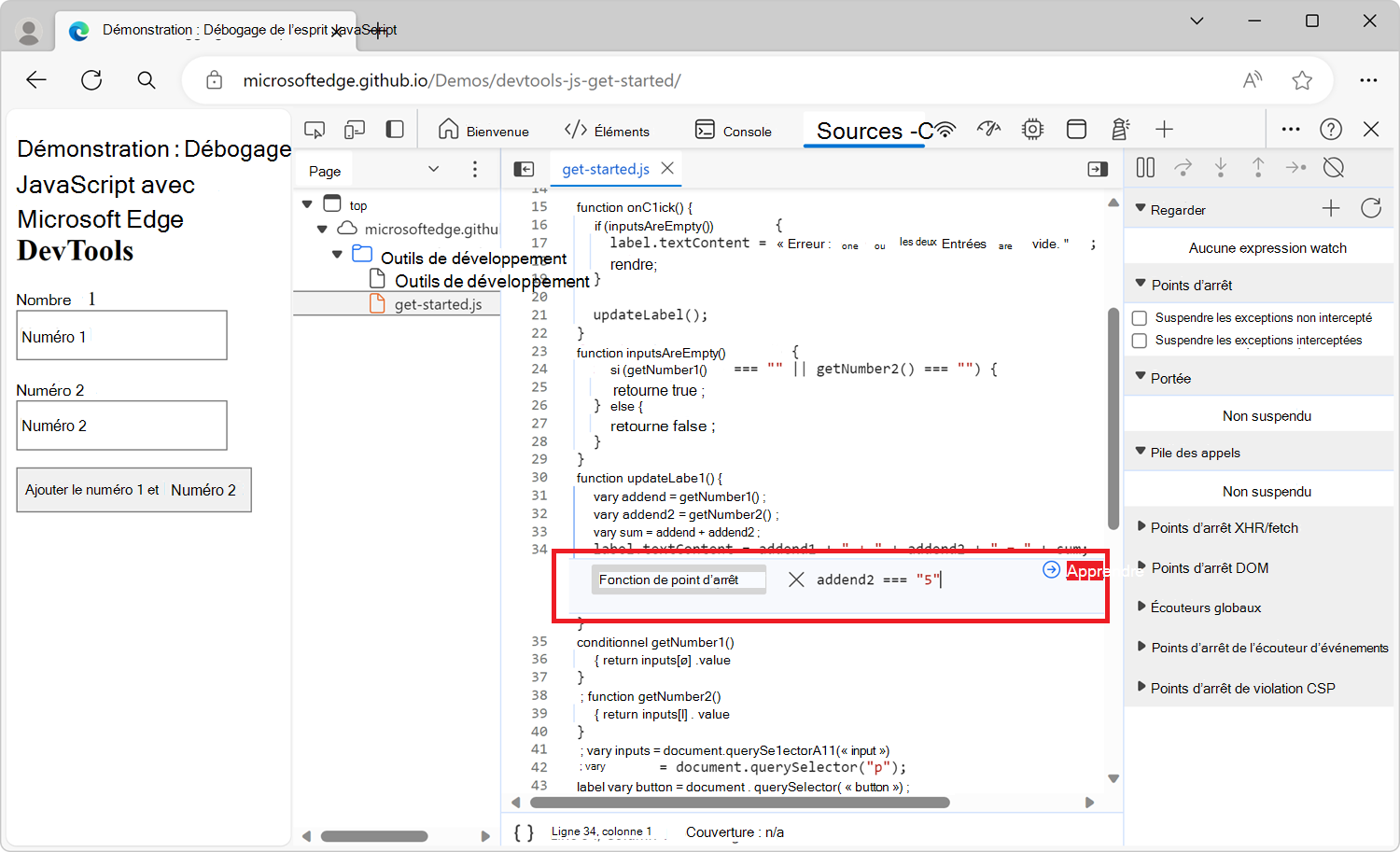 Boîte de dialogue qui s’affiche lors de la définition d’un point d’arrêt conditionnel