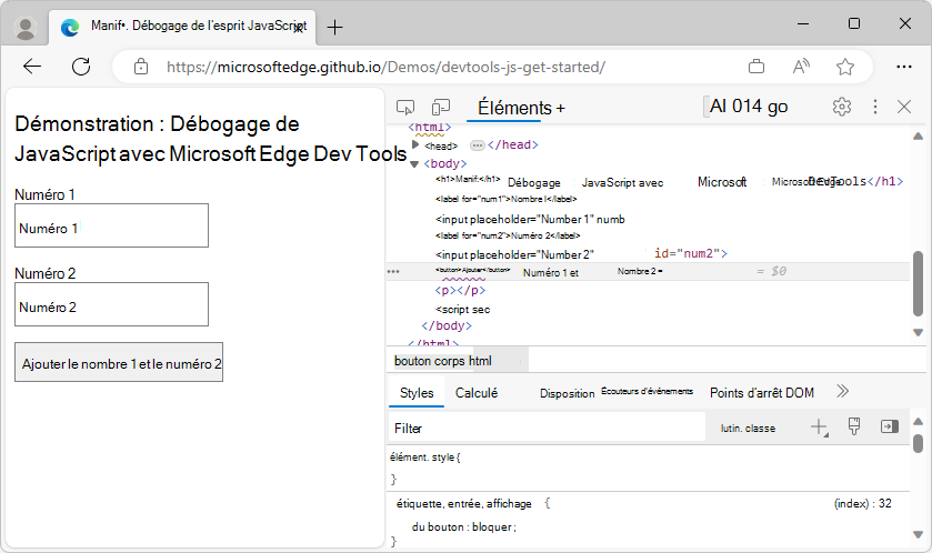 DevTools ouvert sur Elements