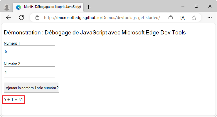 5 + 1 donne 51, mais doit être 6