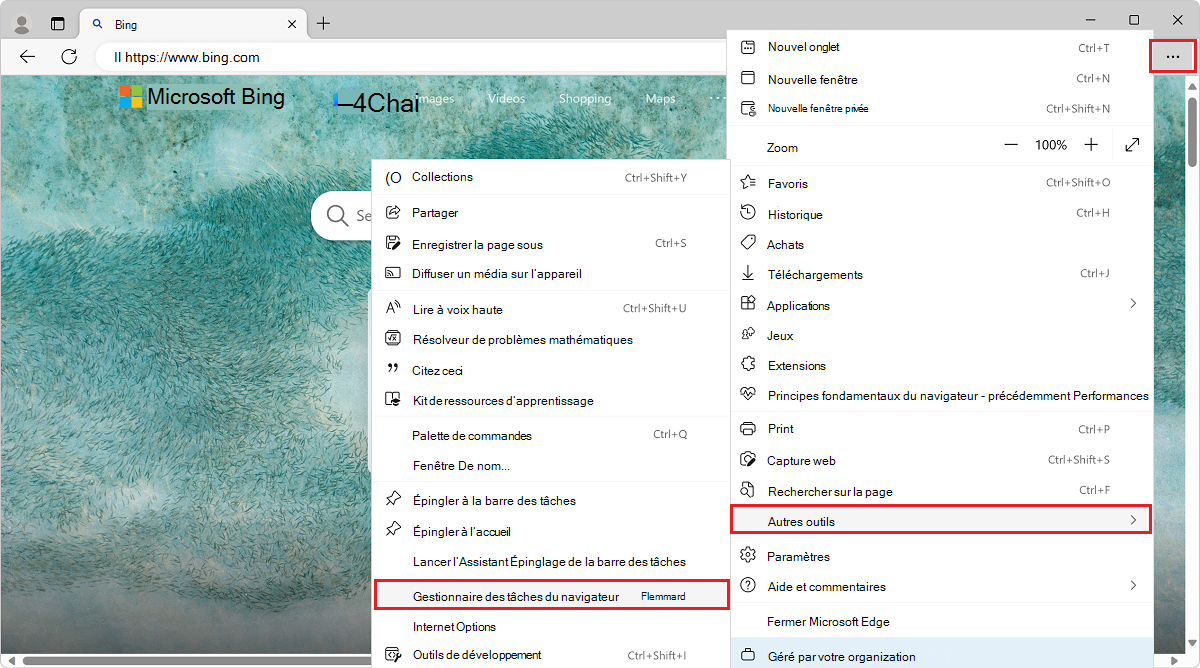 Ouverture du Gestionnaire des tâches du navigateur Microsoft Edge