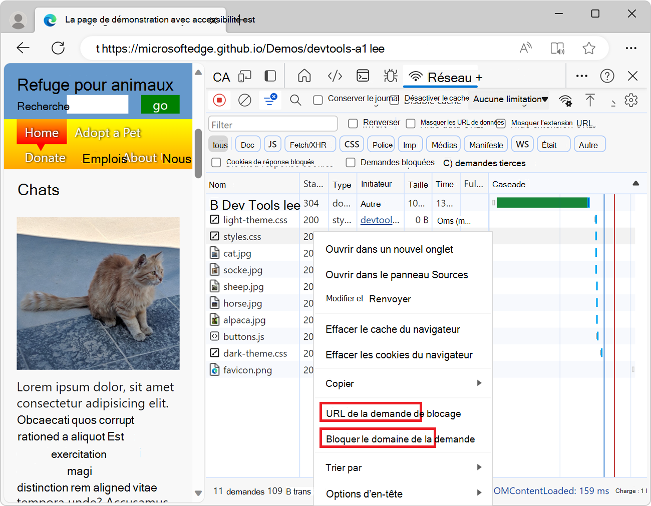 Blocage à partir de l’outil réseau