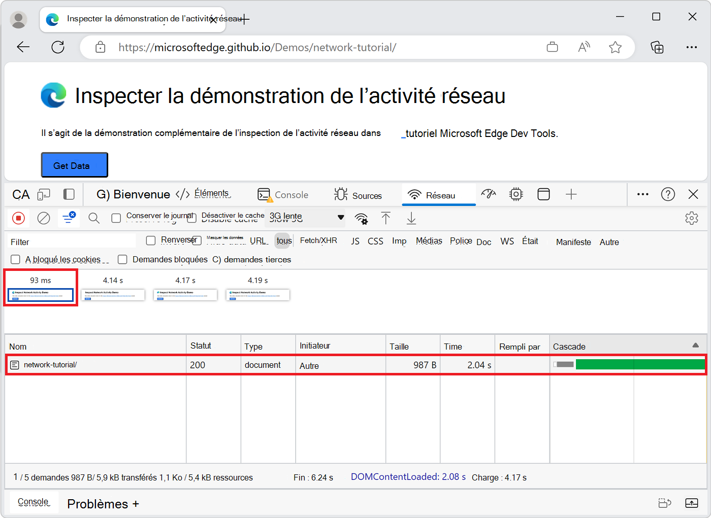 Activité réseau qui s’est produite pendant la première capture d’écran